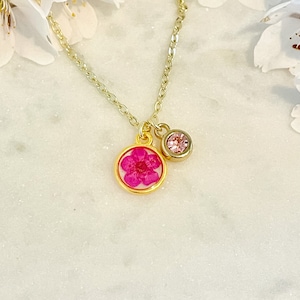 October Birthstone necklace | pressed flower necklace | Pink tourmaline necklace