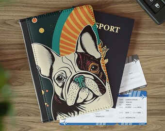 Retro French Bulldog Passport Holder - RFID Blocking PU Leather Travel Passport Cover