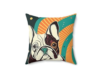 Retro French Bulldog Pillow - Home Decor -Spun Polyester Square Pillow