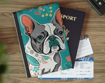 Retro French Bulldog Passport Holder - RFID Blocking PU Leather Travel Passport cover