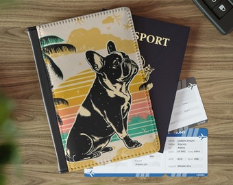 Retro French Bulldog Passport Holder - RFID Blocking PU Leather Travel Passport cover