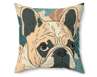 Adorable  French Bulldog  Spun Polyester Square Pillow Flower Pattern Pillow
