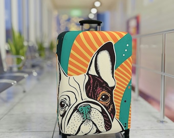 Retro French Bulldog Suitcase Cover - Luggage Cover - luggage cover suitcase protector