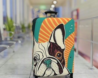 Retro French Bulldog Suitcase Cover - Luggage Cover - luggage cover suitcase protector