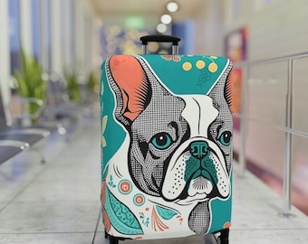 Retro French Bulldog Suitcase Cover - Luggage Cover - luggage cover suitcase protector