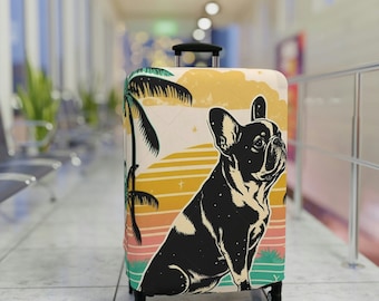 Retro French Bulldog Retro Sunset Pattern Suitcase Cover - Luggage Cover - Luggage Protect - luggage cover suitcase protector
