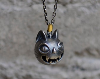 Cat Pendant Necklace,Tween Girl Gifts, Silver Bell Charms, Birthday Gift for Her, Granddaughter Gift, Handmade Cat Silver Lucky Jewelry