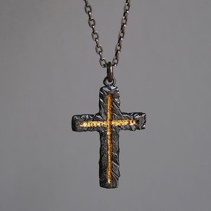 Gold Catholic Necklace, Godfather Gift, Custom Name Silver Cross Pendant Mens, Christian Charm Necklace, Birthday Gifts, Crucifix Pendant