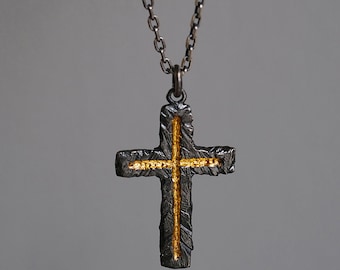 Gold Catholic Necklace, Godfather Gift, Custom Name Silver Cross Pendant Mens, Christian Charm Necklace, Birthday Gifts, Crucifix Pendant