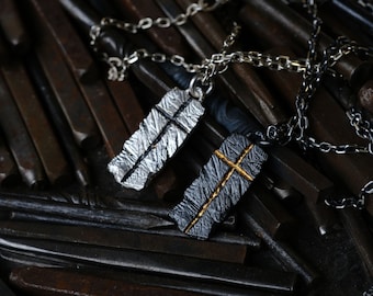 Hammer Silver Catholic Necklace,Gold Cross Necklace Charm, 999 Silver Cross Pendant Necklace, Unique Rock Mens Gifts, Godfather Gift