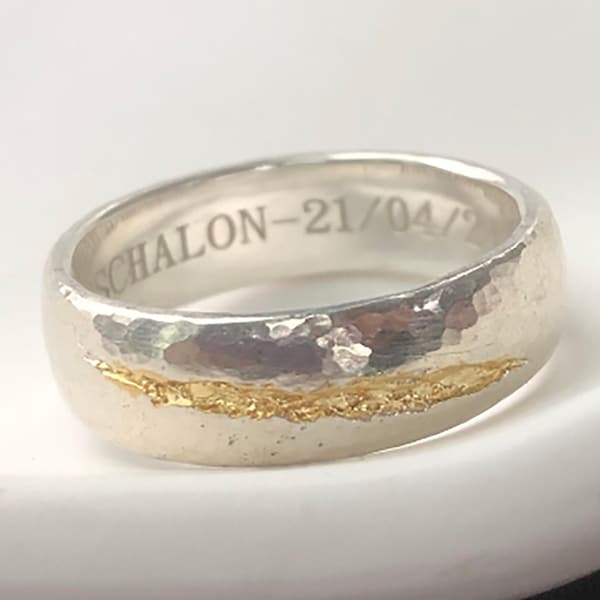 999 Pure Silver Ring Anniversary, Personalized Statement Ring for Couples, 24K Gold Leaf Sliver Men's Wedding Band Rings Unique