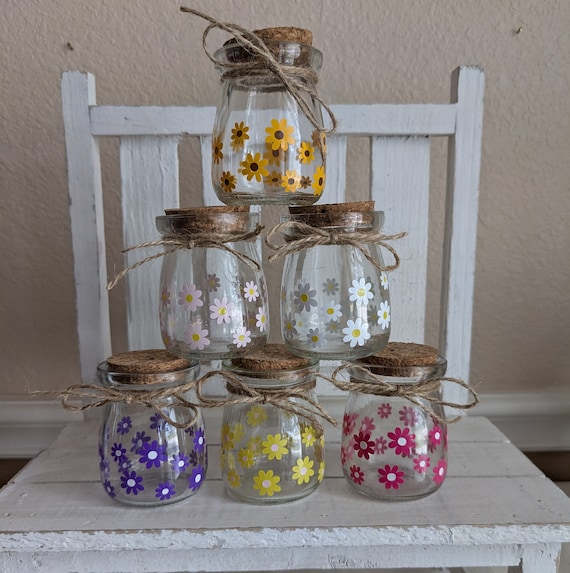 Dekorierte Mini-Gläser, Mini-Gläser für abgestuftes Tablett, Geschenk für Freunde, Geschenk für Lehrer, geblümte Mini-Gläser, Mini-Gläser, süße Gläser, Mini-Milchkännchen