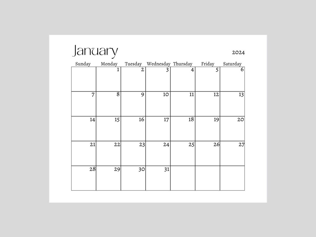 2024 Calendar, Printable, Minimalist Calendar, 11 X 8.5 Inches