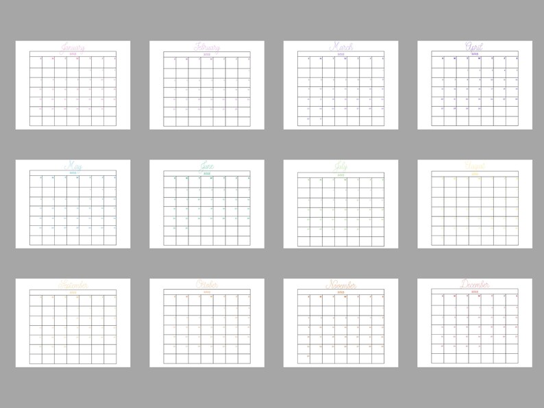 2025 Color Calendar, Printable, Minimalist Calendar, 11 X 8.5 Inches