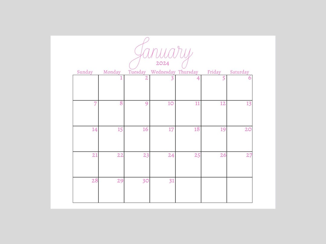 2024 Color Calendar, Printable, Minimalist Calendar, 11 X 8.5 Inches