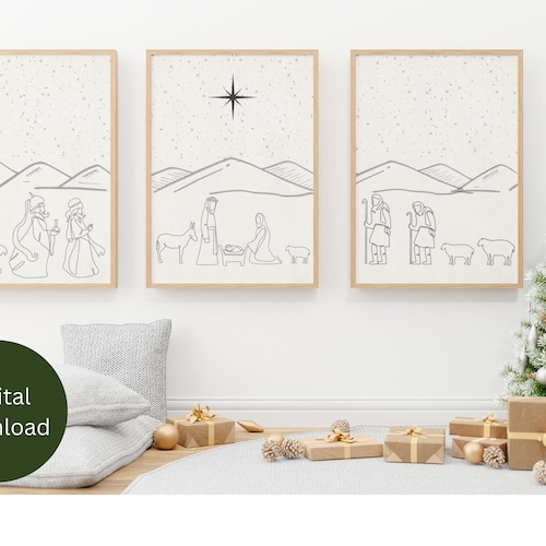 Three Piece Line Art Nativity Digital Download Beautiful Etsy