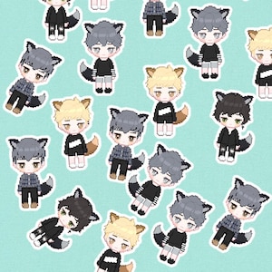 HQ|| Volleyball Boys Pixel Water Resistant Stickers - Team Karasu/Inari