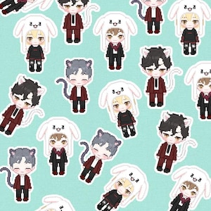 HQ|| Volleyball Boys Pixel Water Resistant Stickers - Team Neko/Shiratori
