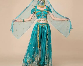 Festival Arabian Princess Costumes Indian Dance Embroider Bollywood Jasmine Costume Party Cosplay Jasmine Princess Fancy Outfit