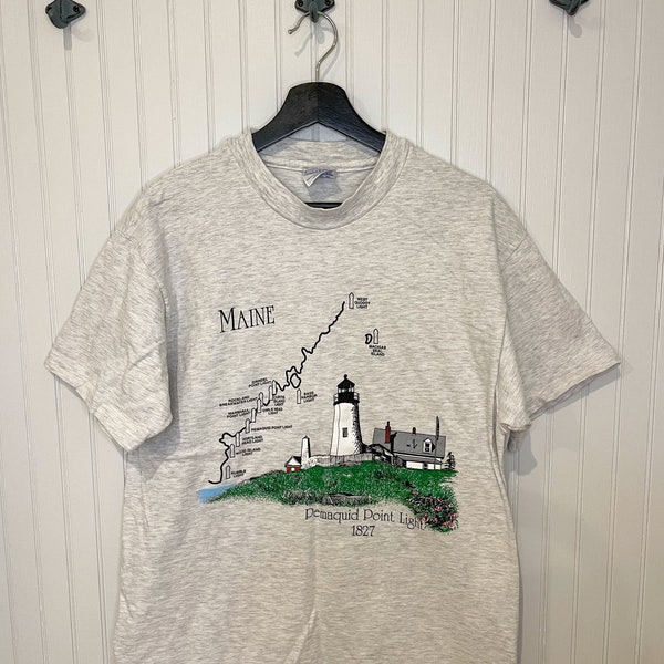 Large vintage single stitch Maine lighthouses novelty tourist souvenir tee shirt