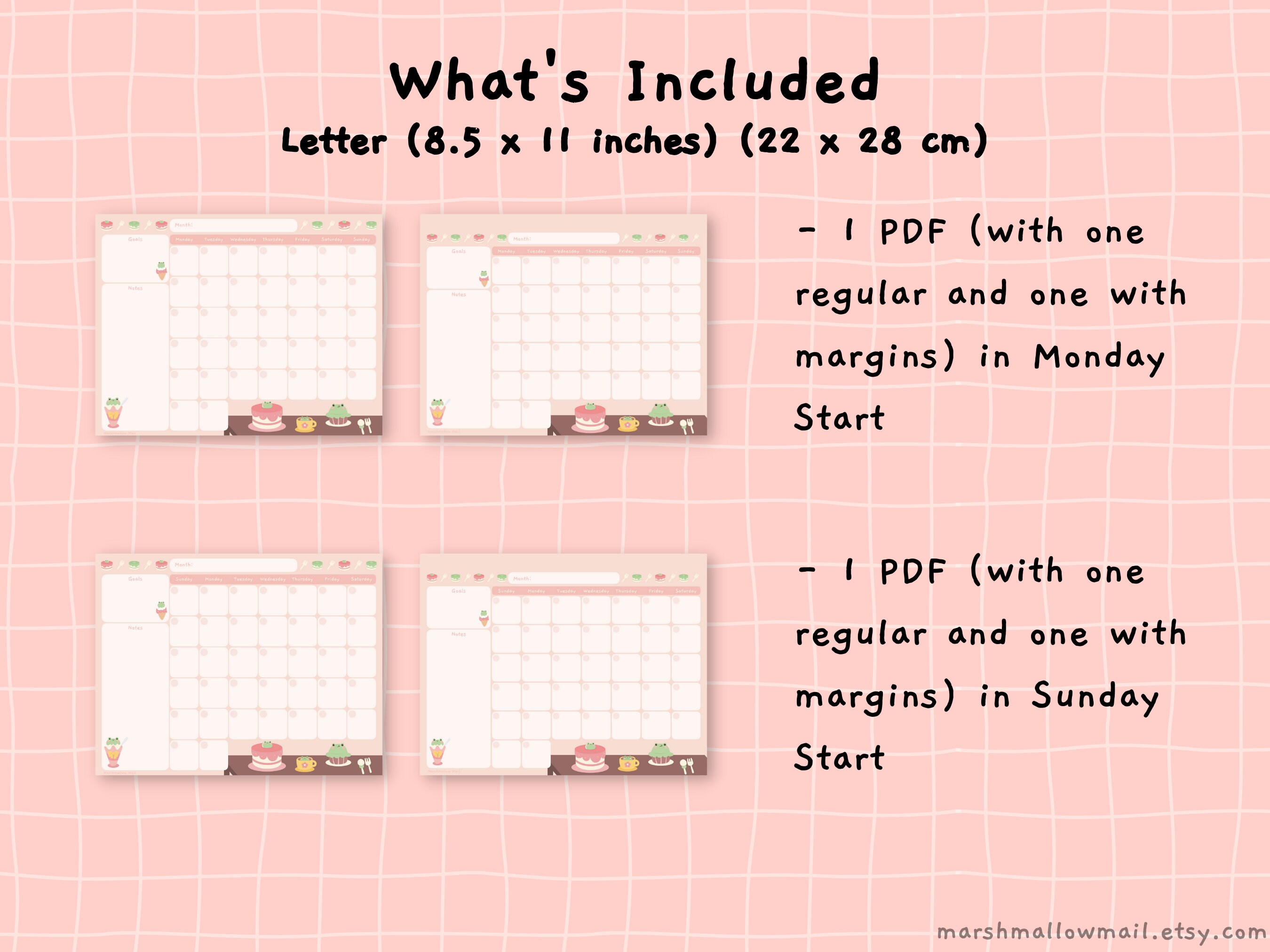 Printable Letter Monthly Planner, Cute Undated Calendar for Desk ...