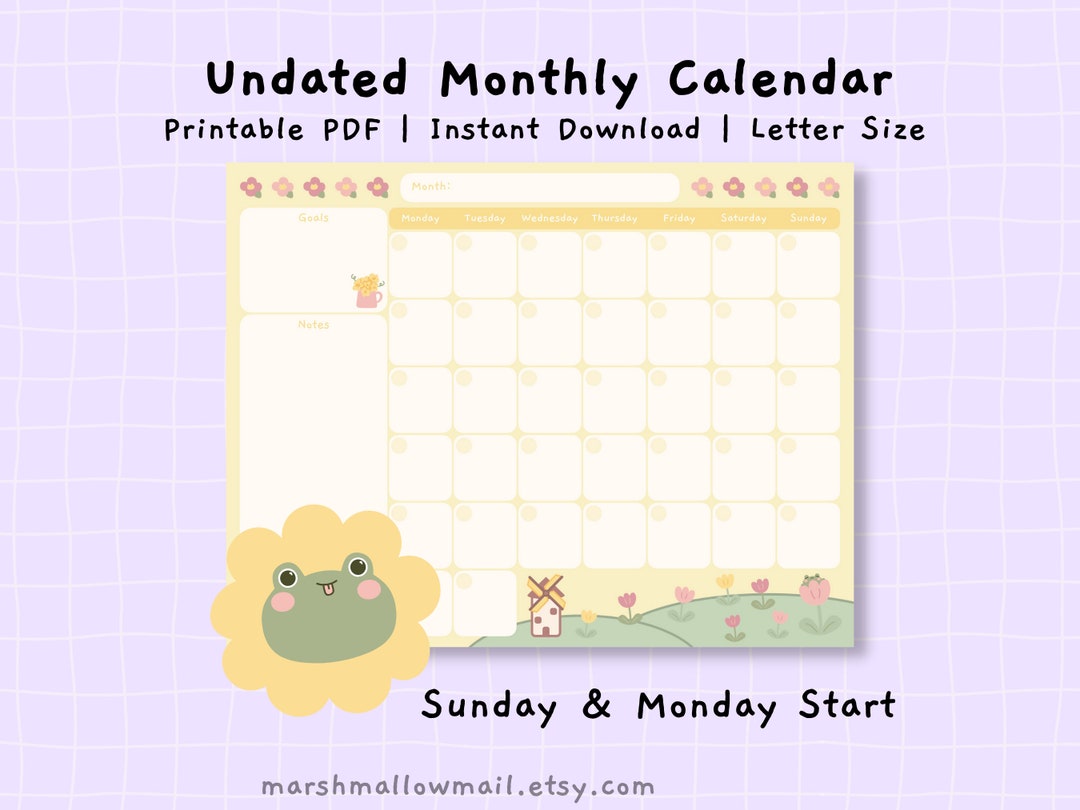 Printable Letter Monthly Planner, Cute Undated Calendar for Desk ...