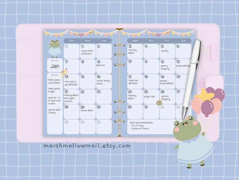 Printable Kawaii A5 Planner Inserts, Undated Month, Week, and Daily ...