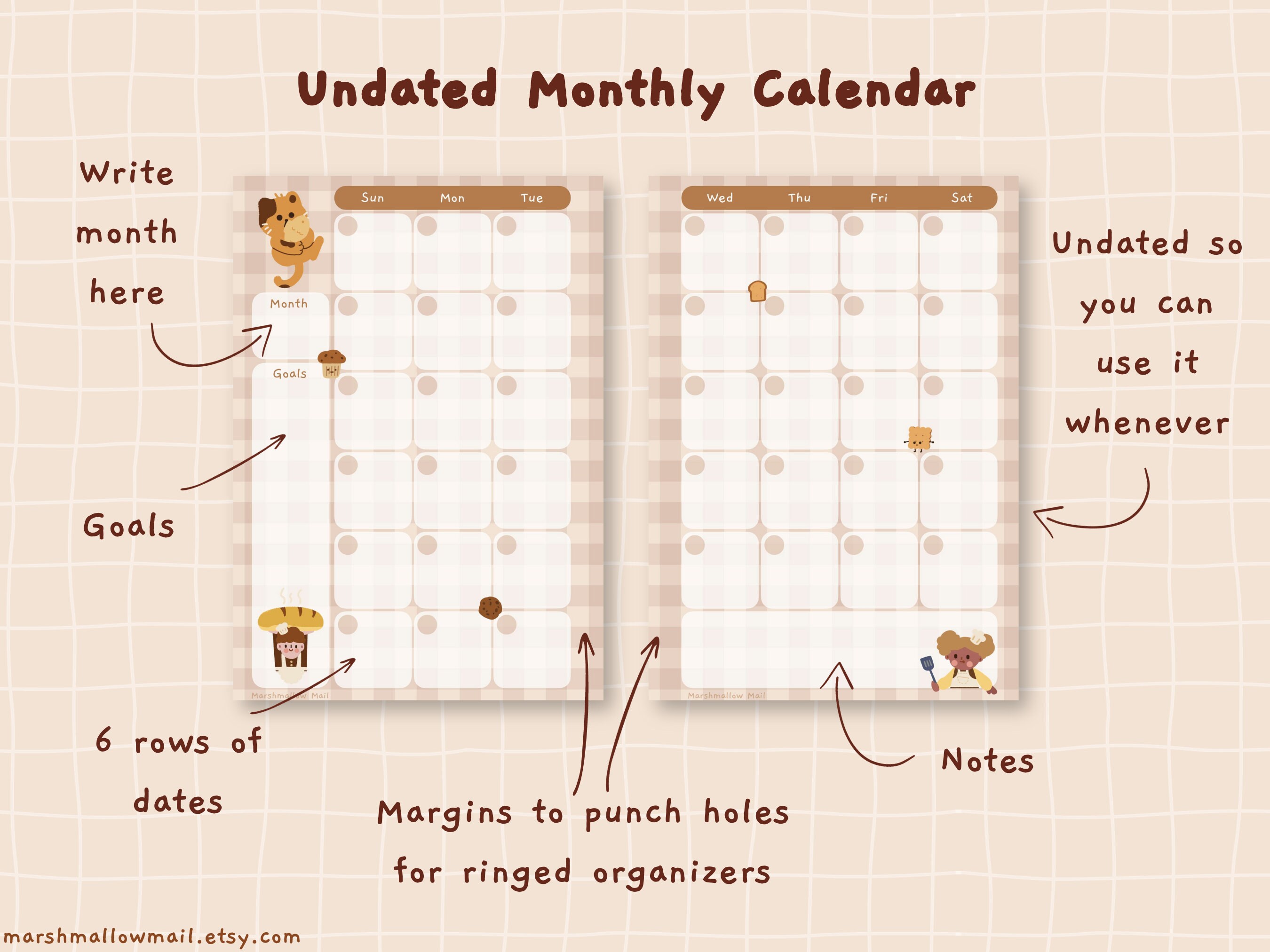 Kawaii A5 Planner Inserts, Undated Monthly Weekly Daily Templates ...