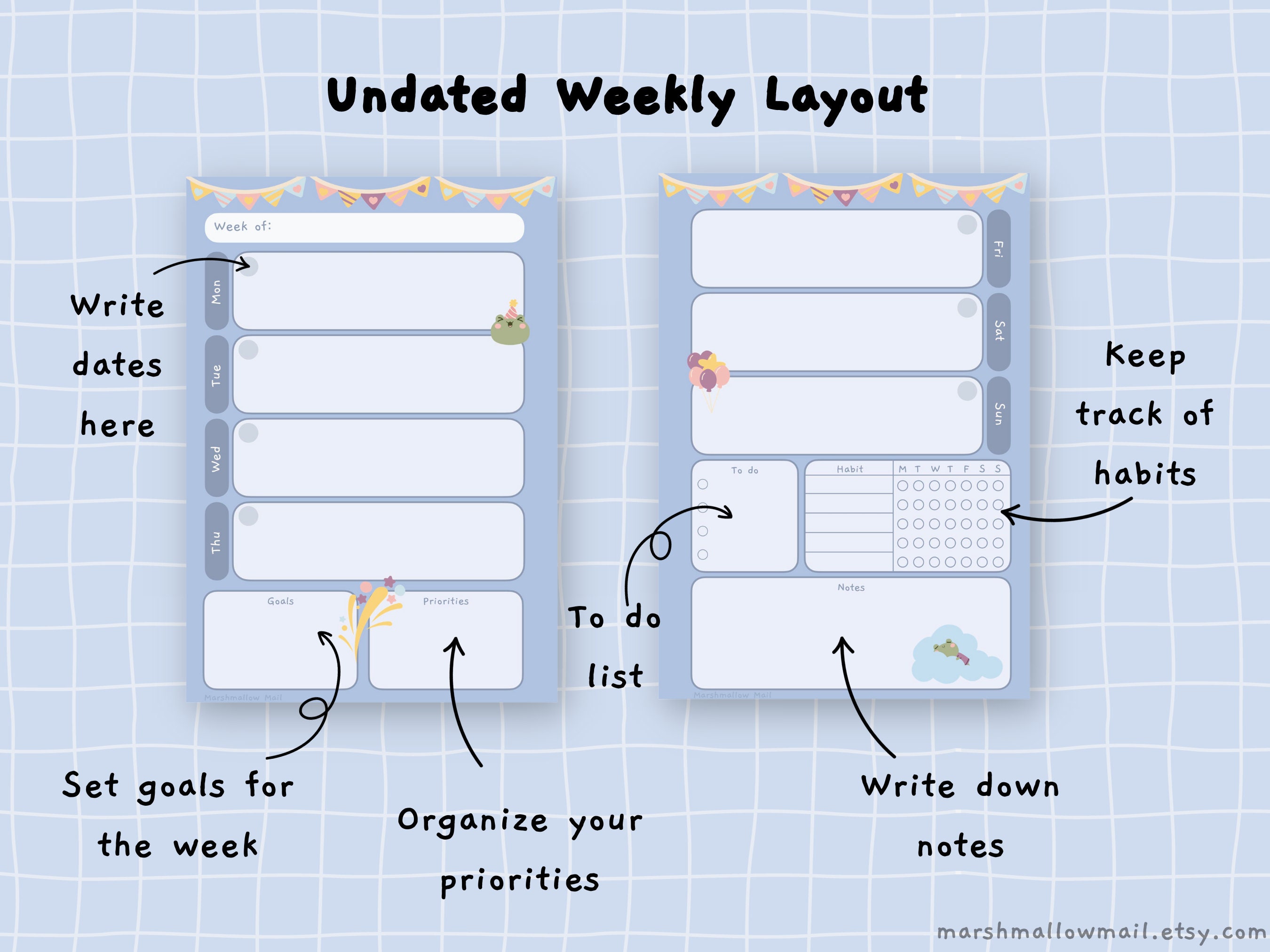 Printable Kawaii A5 Planner Inserts, Undated Monthly Weekly Daily ...