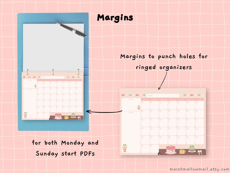 Printable Letter Monthly Planner, Cute Undated Calendar for Desk ...
