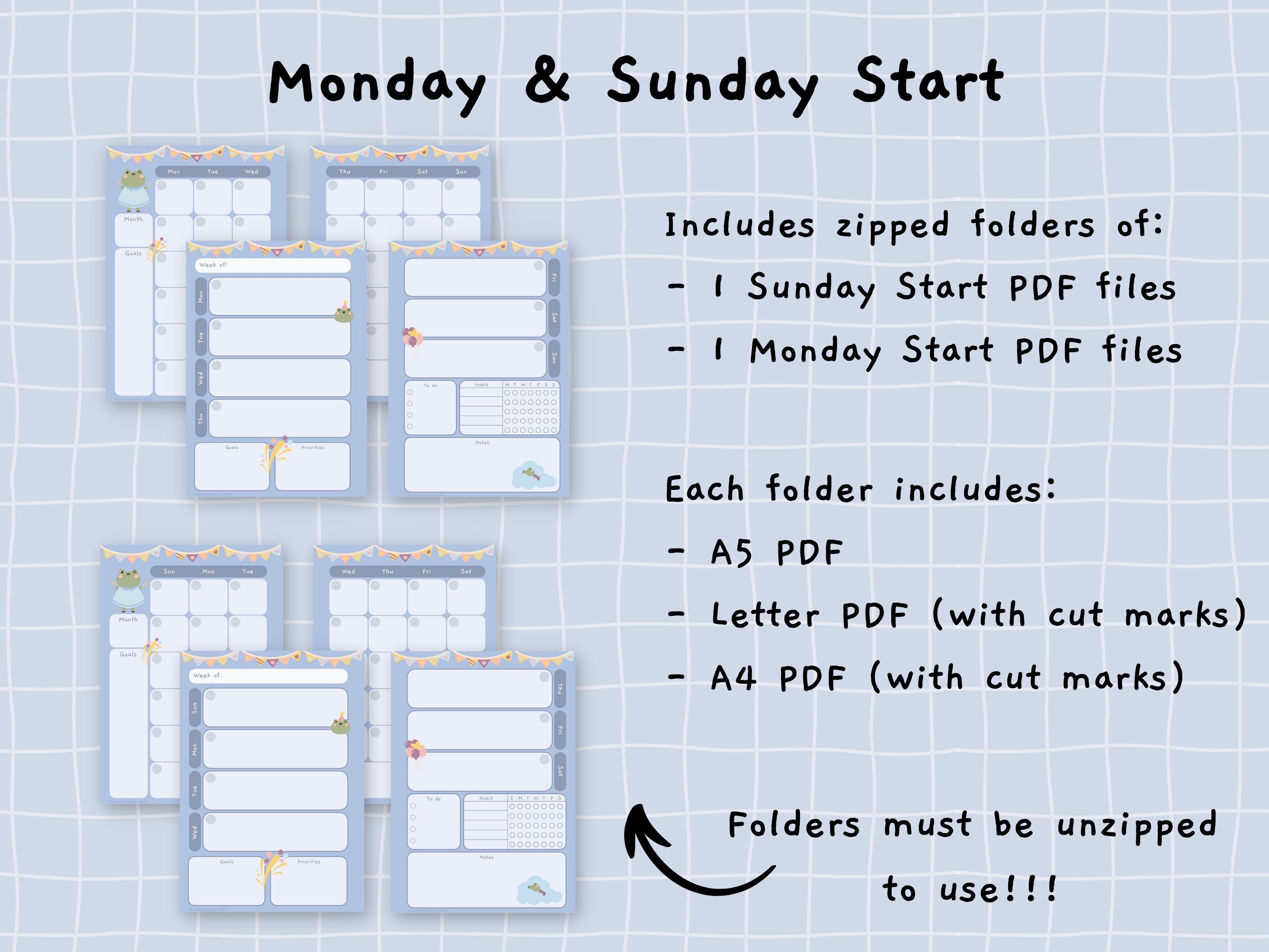 Printable Kawaii A5 Planner Inserts, Undated Monthly Weekly Daily ...