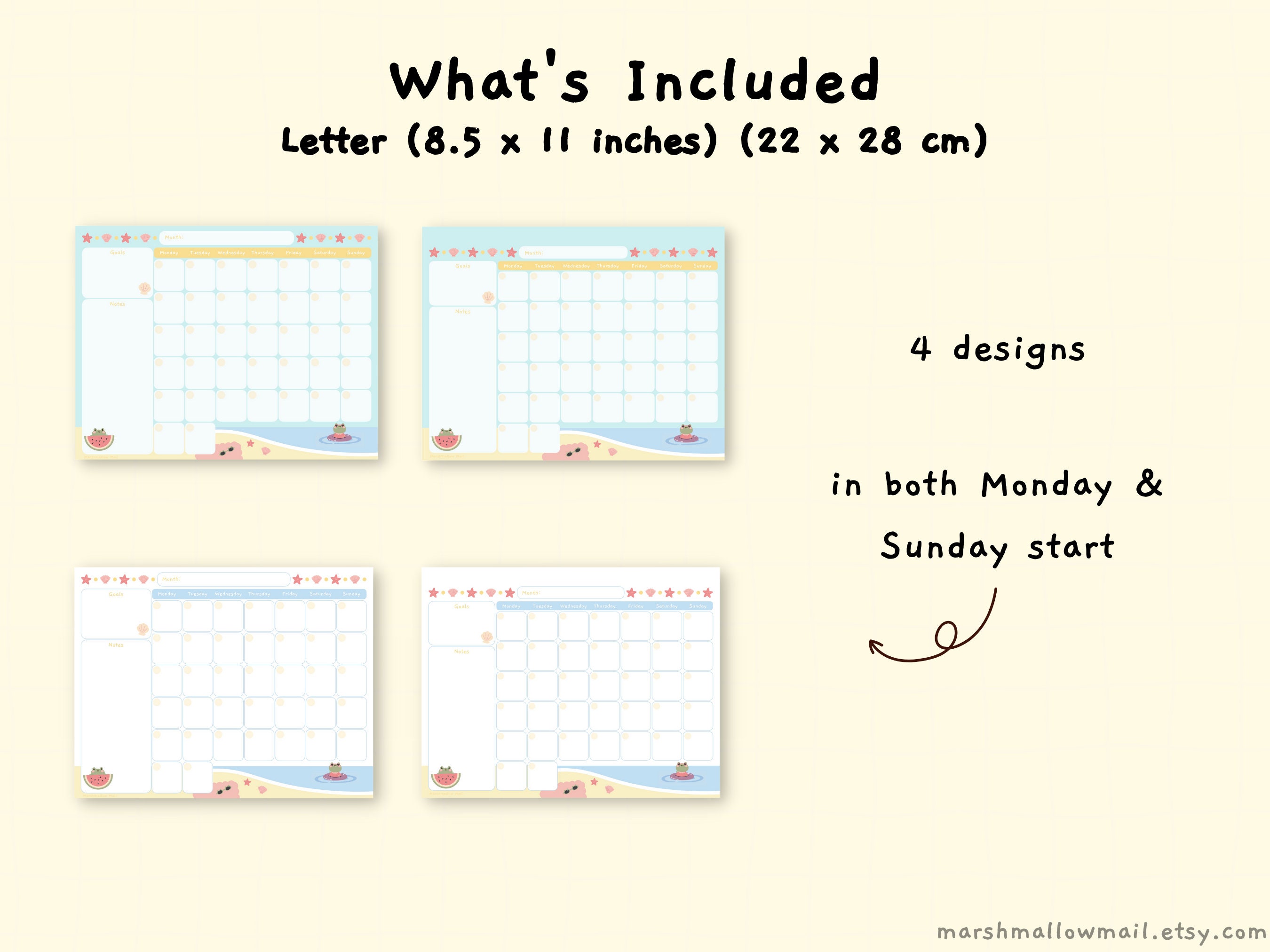 Printable Letter Monthly Planner, Cute Undated Calendar for Desk ...