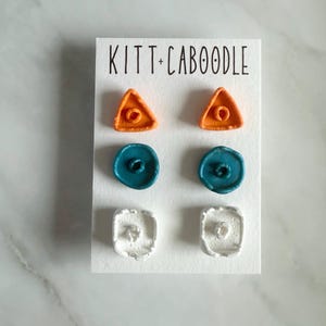 Shape Studs Orange Blue White | handmade | dangle polymer clay earrings | 14k goldfilled | gift idea