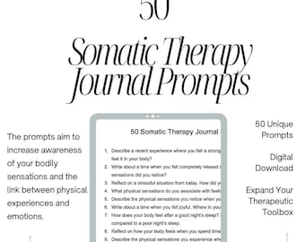 50 Somatic Therapy JOURNAL Prompts | Therapy Tools | Therapy Notes  | Polyvagal Therapy | Counseling Questions |  Digital Download | PDF