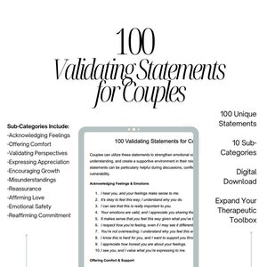 100 valideringsverklaringen voor stellen | Relatie | Empathisch Ondersteunend | Therapie-interventies | Aantekeningen therapievoortgang | Pdf