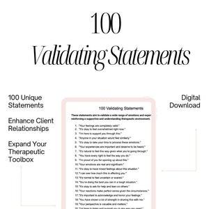 100 validatieverklaringen | Coachingsinterventies | Empathisch Ondersteunend | Therapie-interventies | Coachen | Aantekeningen therapievoortgang | Pdf