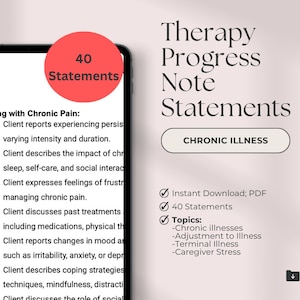 Therapy Progress Note Statements | Chronic Illness | Psychotherapy Notes | Progress Note Statements | Progress Note Template | Therapy | PDF