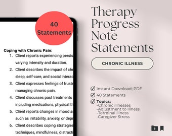 Verklaringen over de voortgang van de therapie | Chronische ziekte | Psychotherapie-aantekeningen | Voortgangsnotaverklaringen | Sjabloon voor voortgangsnotitie | Therapie | Pdf