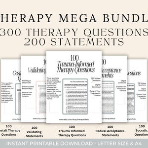 MEGA BUNDLE 300 Therapy Questions | 200 Statements | Trauma-Informed Therapy Questions | Trauma Therapy | Trauma Therapist  Digital Download