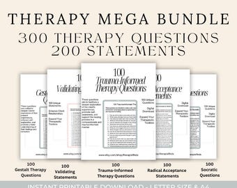 MEGA BUNDLE 300 Therapy Questions | 200 Statements | Trauma-Informed Therapy Questions | Trauma Therapy | Trauma Therapist  Digital Download