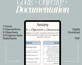 Therapy Goals + Interventions + Progress Note Statements | Anxiety Therapy |  Trauma Therapist | Therapy Resources | Digital Download | PDF