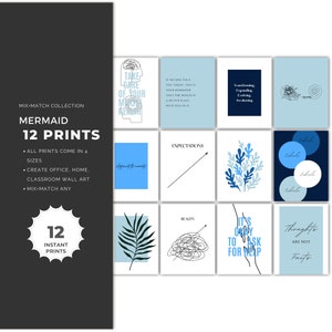12 Mermaid Mental Health POSTERS| gallery wall | therapy decor|  counseling| therapist office| wall art| Wall Art Office| MIX+MATCH|
