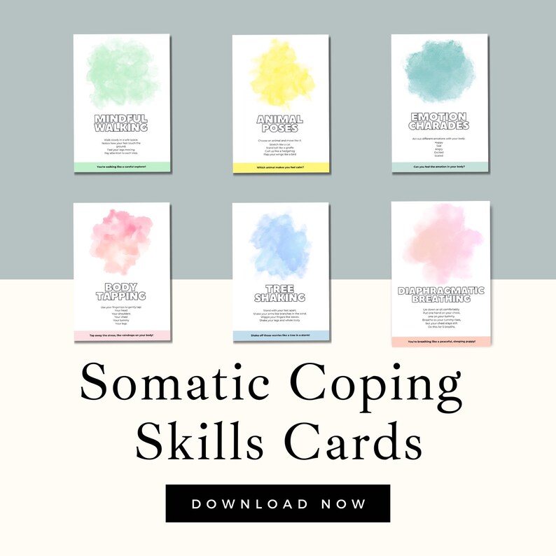 Somatic Psychotherapy Coping Skills Cards, Somatic Exercises For Nervous System Regulation