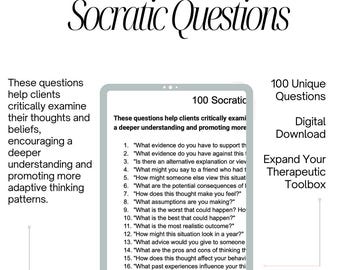 100 sokratiska frågor | Psykisk hälsa | Traumaterapi | Anteckningar om terapiframsteg | Terapiverktyg | Digital nedladdning | PDF