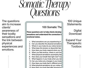 100 Preguntas de Terapia Somática / Herramientas de Terapia / Notas de Terapia / Terapia Polivagal / Preguntas de Consejería / Descarga Digital / PDF
