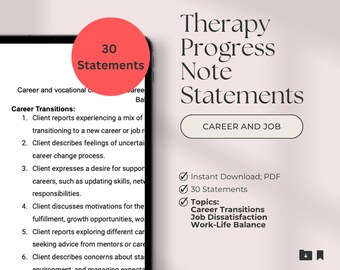 Therapy Progress Note Statements | Career and Job | Progress Notes | Psychotherapy Notes | Progress Note Template | Therapy | PDF