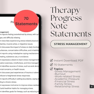Therapy Progress Note Statements | Stress | Psychotherapy Notes | Progress Note Statements | Progress Note Template | Therapy Tool | PDF