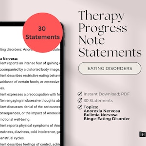 Therapy Progress Note Statements | Eating Disorders| Progress Notes | Psychotherapy Notes | Progress Note Template | Therapy | PDF