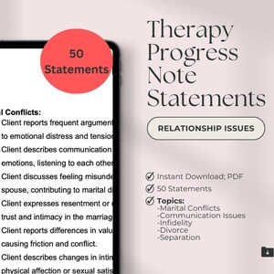 Therapy Progress Note Statements | Relationship | Psychotherapy Notes | Progress Note Statements | Progress Note Template | Therapy | PDF