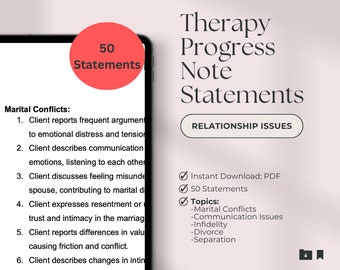 Declaraciones de notas de progreso de terapia / Relación / Notas de psicoterapia / Declaraciones de notas de progreso / Plantilla de notas de progreso / Terapia / PDF